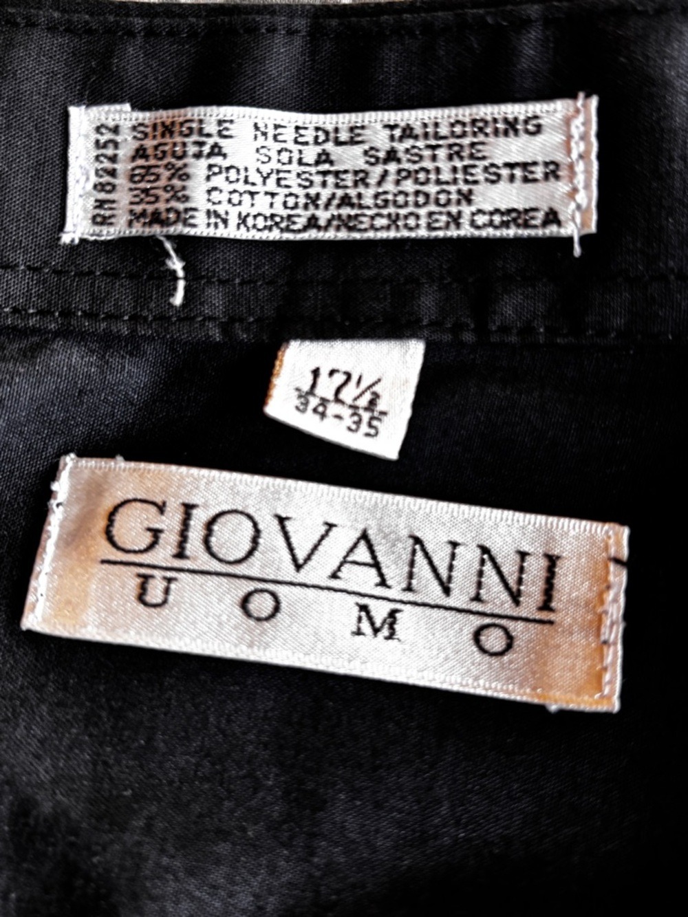 Giovanni Uomo Black Dress Shirt 17.5 | Men's Long Sleeve Cotton Blend 34-35 - Picture 5 of 6